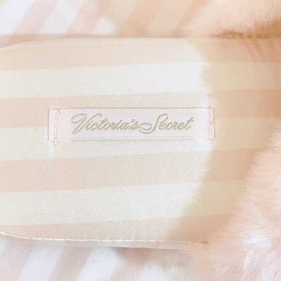 New Victoria's Secret Slippers Small 5 6 Pink White Stripe Satin Faux Fur NWT - Picture 9 of 14